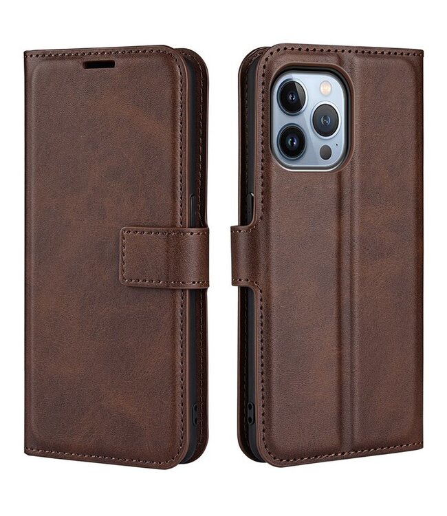 Bruin Faux Leren Bookcase Hoesje voor de iPhone 14 Pro