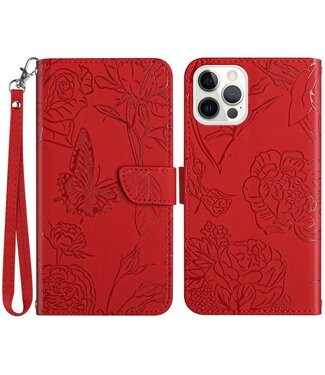 Rood Vlinder Bookcase Hoesje iPhone 14 Pro
