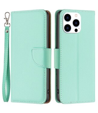 Mintgroen Litchee Bookcase Hoesje iPhone 14 Pro