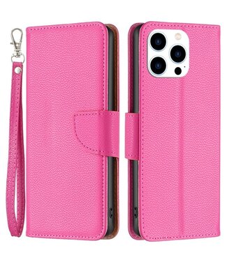 Roze Litchee Bookcase Hoesje iPhone 14 Pro