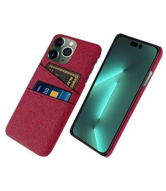 Rood Stoffen Hardcase Hoesje met Pasjeshouders iPhone 14 Pro