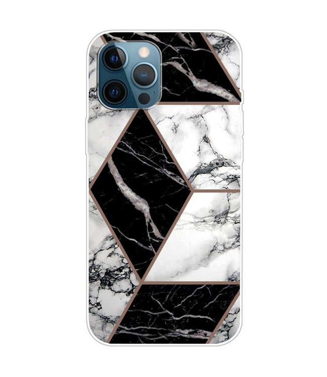 Zwart / Wit Marble TPU Hoesje voor de iPhone 14 Pro