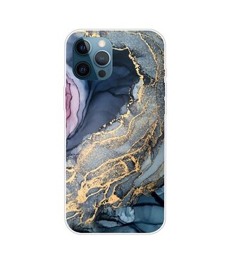 Blauw / Goud Marmer Print TPU Hoesje iPhone 14 Pro