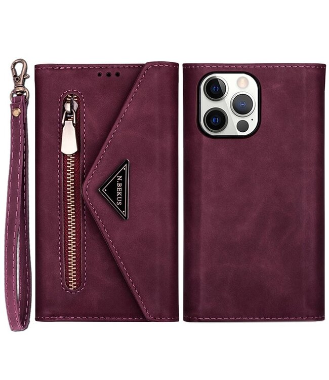 Bordeaux Rood Luxe Wallet Hoesje voor de iPhone 14 Pro