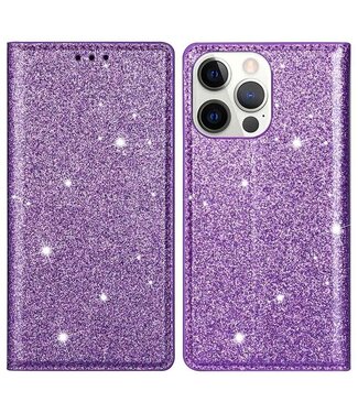 Paars Glitter Bookcase Hoesje iPhone 14 Pro