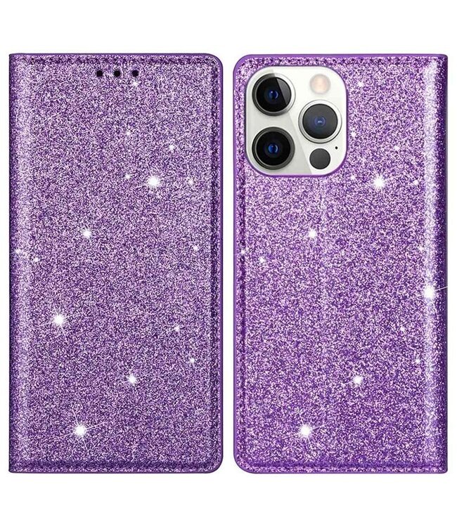 Paars Glitter Bookcase Hoesje voor de iPhone 14 Pro