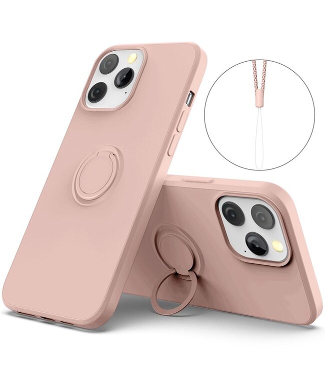 Roze Siliconen Hoesje met Ringstand voor de iPhone 14 Pro