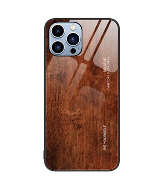 Koffiebruin Hout Design Hybrid Hoesje iPhone 14 Pro