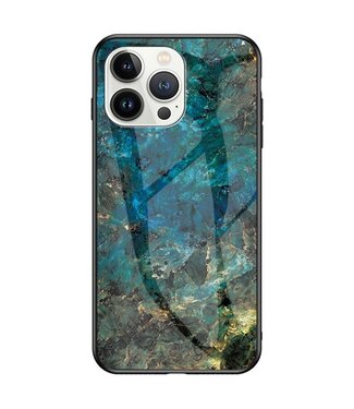 Blauw Marmer Hardcase Hoesje iPhone 14 Pro