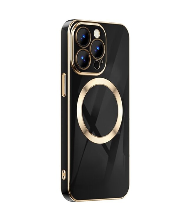 Zwart / Goud TPU Hoesje voor de iPhone 14 Pro - Telefoonhoesjestore.nl