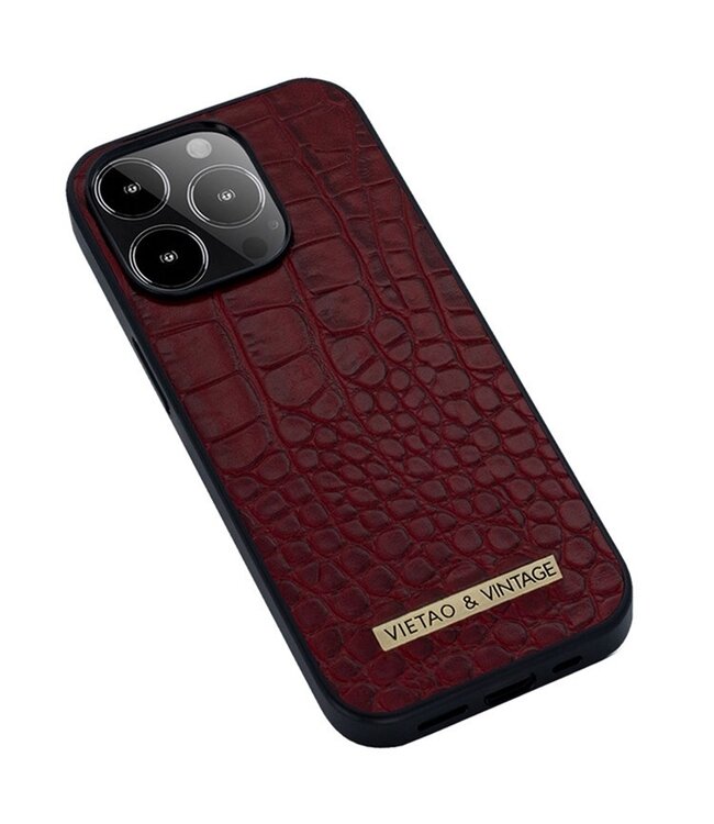 Vietao Bordeaux Rood Krokodillen Hybrid Hoesje voor de iPhone 14 Pro