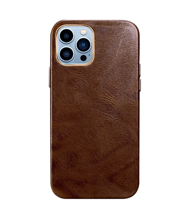 Bruin Echt Leder Hardcase Hoesje voor de iPhone 14 Pro