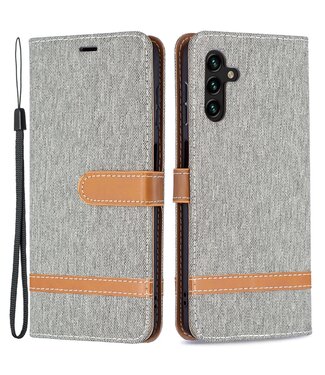 Grijs Jeans Bookcase Hoesje Samsung Galaxy A13 (5G) / A04s