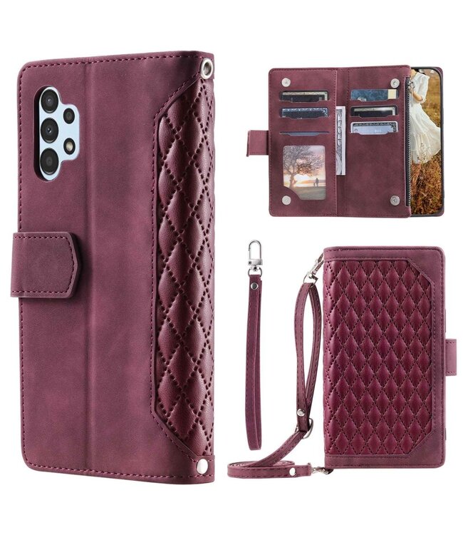 Wijnrood Wallet Hoesje met Koord voor de Samsung Galaxy A13 (5G) / A04s