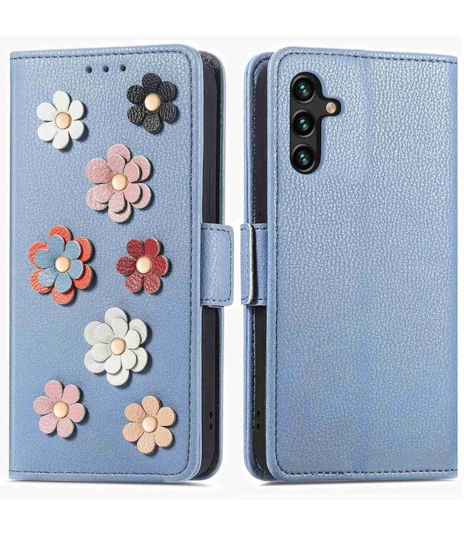 Blauw Bloemen Bookcase Hoesje voor de Samsung Galaxy A13 (5G) / A04s