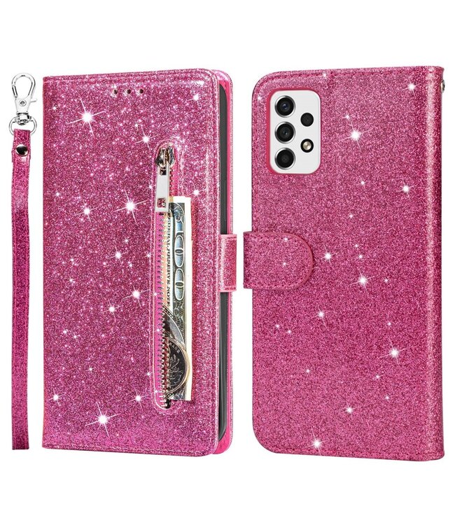 Roze Glitter Bookcase Hoesje voor de Samsung Galaxy A53