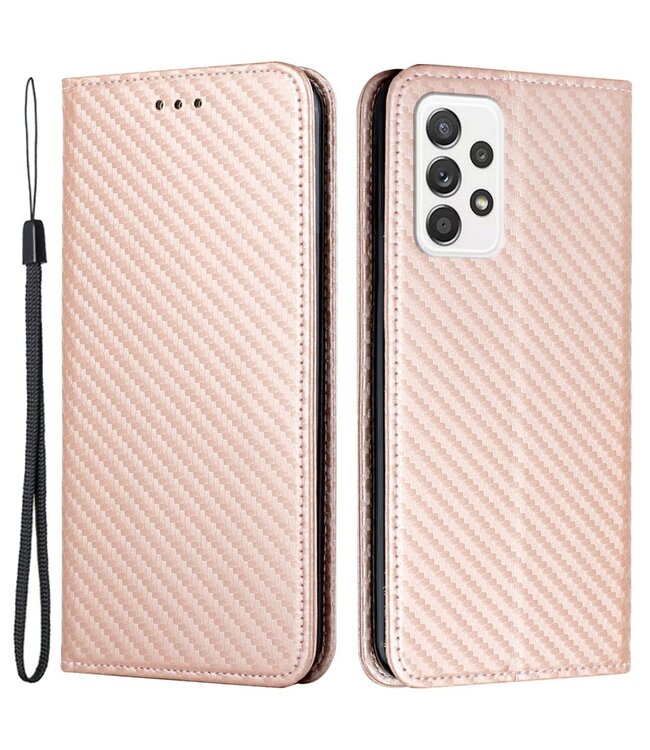 Rosegoud Carbon Design Bookcase Hoesje voor de Samsung Galaxy A53