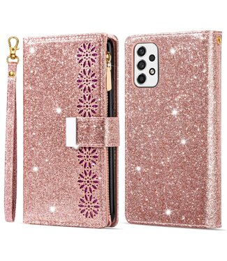 Rosegoud Glitter Bookcase Hoesje Samsung Galaxy A53