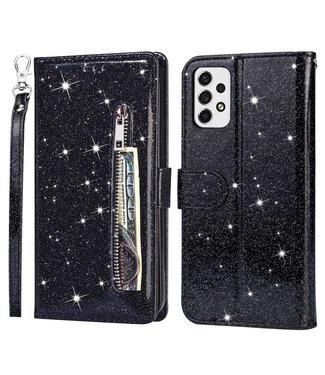 Zwart Glitter Bookcase Hoesje Samsung Galaxy A53