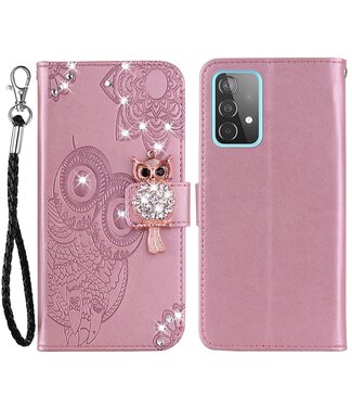 Rosegoud Uil en Diamanten Bookcase Hoesje Samsung Galaxy A53