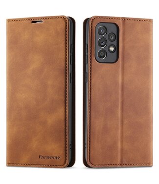 Forwenw Bruin Faux Leder Bookcase Hoesje Samsung Galaxy A53