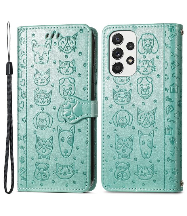 Groen Honden en katten Bookcase Hoesje voor de Samsung Galaxy A53