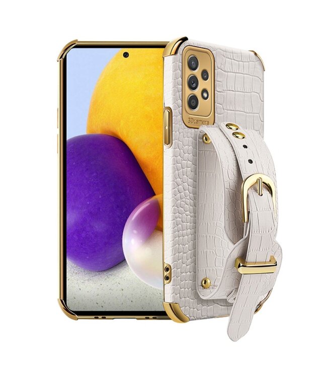 Wit Krokodillen Faux Leder Hoesje voor de Samsung Galaxy A53