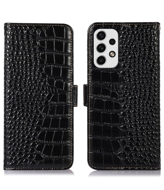 Zwart Krokodillen Bookcase Hoesje voor de Samsung Galaxy A53