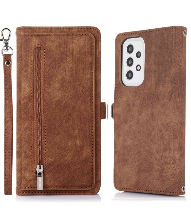 Bruin Rits Bookcase Hoesje voor de Samsung Galaxy A53