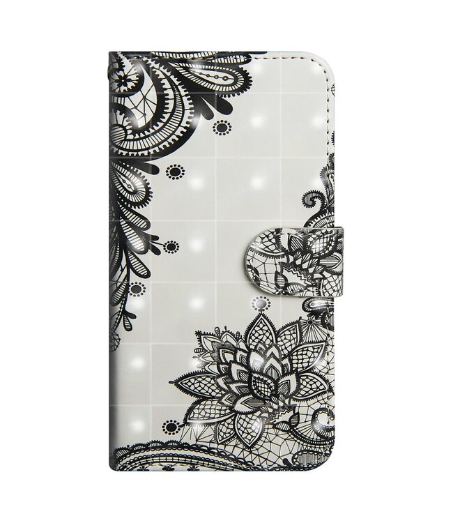 Zwart / Wit Bloemen Bookcase Hoesje voor de Samsung Galaxy S10