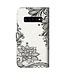 Zwart / Wit Bloemen Bookcase Hoesje voor de Samsung Galaxy S10