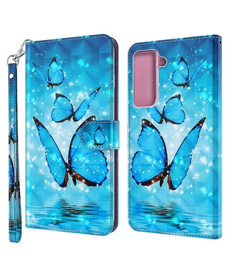 Blauwe Vlinders Bookcase Hoesje Samsung Galaxy S21 Ultra