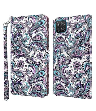 Bloemen Bookcase Hoesje met Polsbandje Samsung Galaxy A12