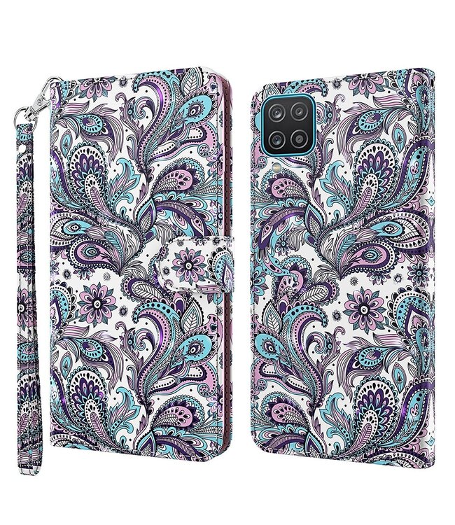 Bloemen Bookcase Hoesje met Polsbandje voor de Samsung Galaxy A12