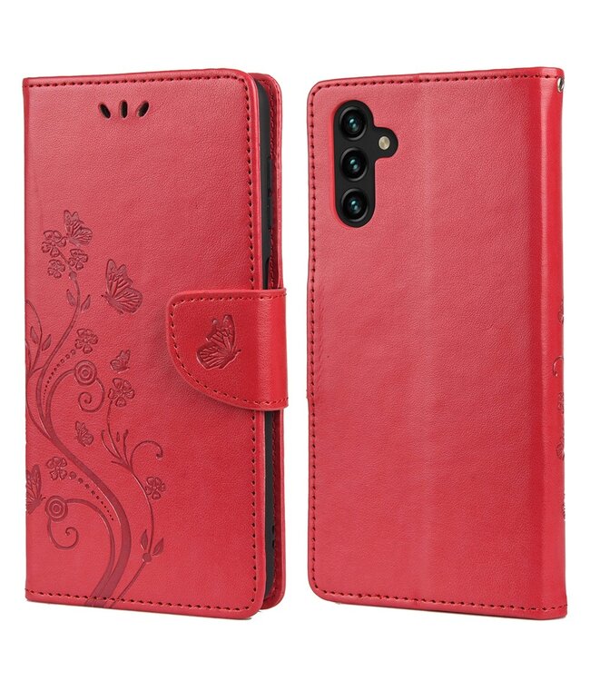 Rood Booom met Vlinder Bookcase Hoesje voor de Samsung Galaxy A13 (5G) / A04s