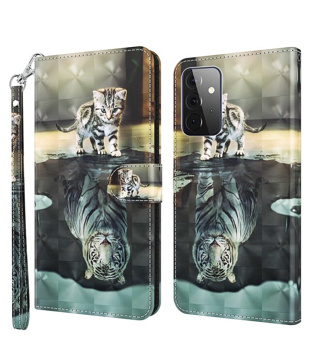 Kitten ziet Tijger Bookcase Hoesje voor de Samsung Galaxy A72