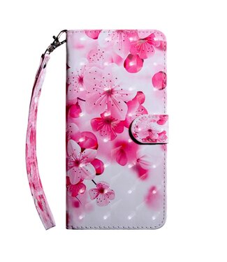 Roze Bloemen Bookcase Hoesje Samsung Galaxy A52(s) (4G/5G)