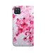 Roze Bloemen Bookcase Hoesje voor de Samsung Galaxy A12