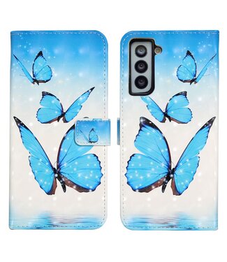 Blauwe Vlinders Bookcase Hoesje Samsung Galaxy S21 FE