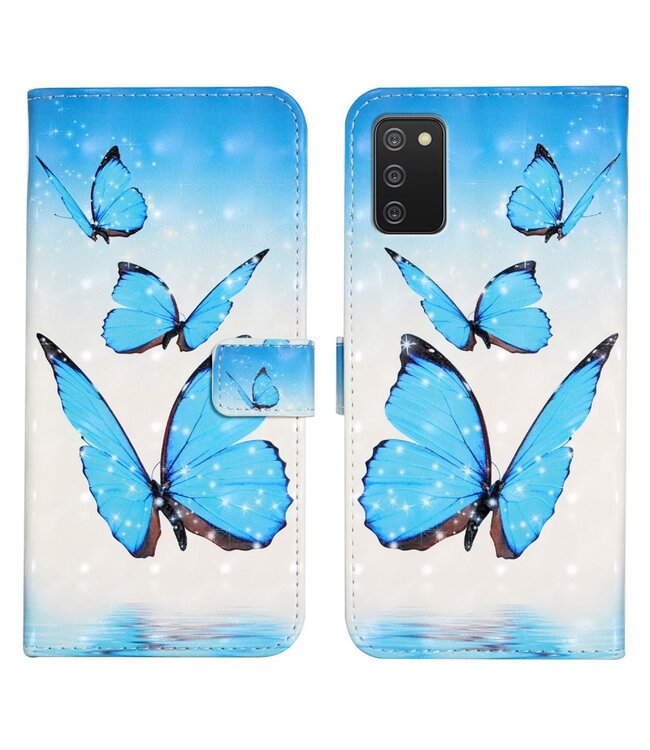 Blauwe Vlinder Bookcase Hoesje voor de Samsung Galaxy A02s / M02s