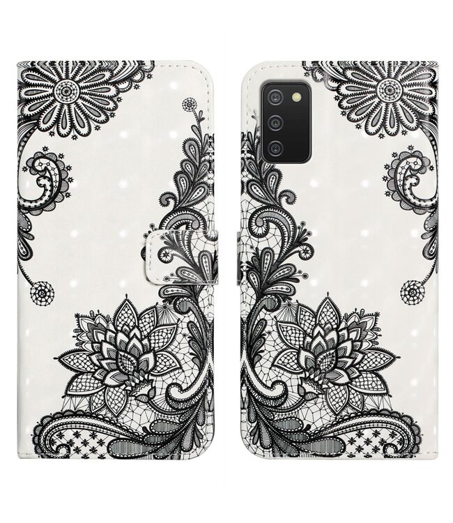 Zwarte Bloemen Bookcase Hoesje voor de Samsung Galaxy A02s / M02s