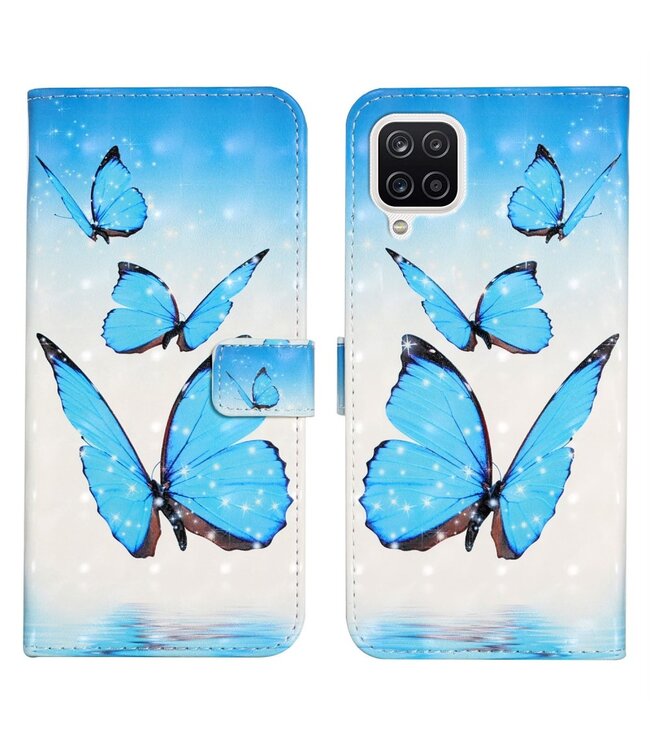 Blauwe Vlinders Bookcase Hoesje voor de Samsung Galaxy A12