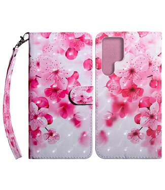 Roze Bloemen Bookcase Hoesje Samsung Galaxy S22 Ultra