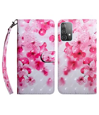 Roze Bloemen Bookcase Hoesje Samsung Galaxy A53