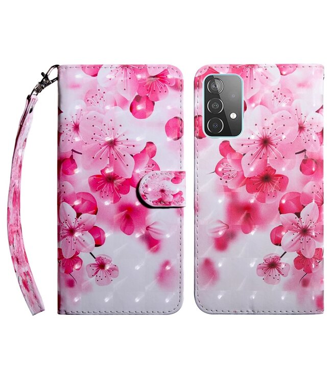 Roze Bloemen Bookcase Hoesje voor de Samsung Galaxy A53