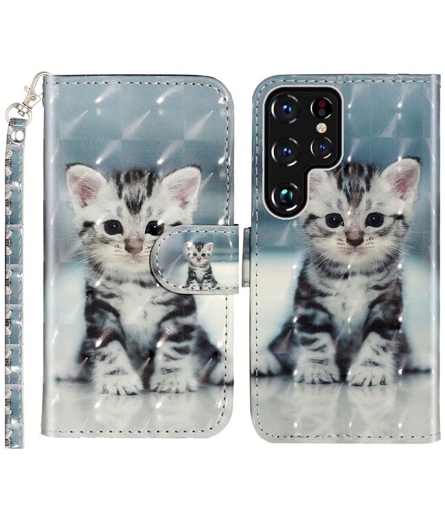 Kitten Bookcase Hoesje voor de Samsung Galaxy S22 Ultra