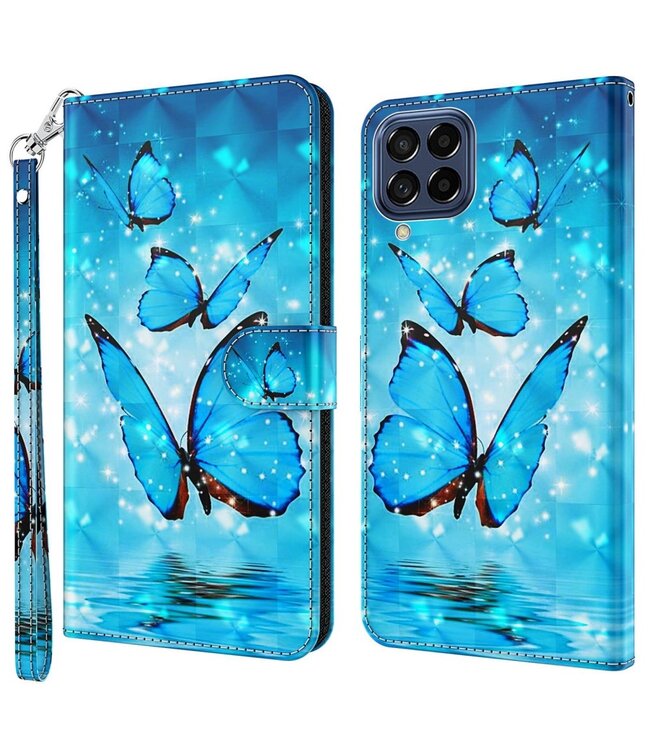 Blauwe Vlinders Bookcase Hoesje voor de Samsung Galaxy M33