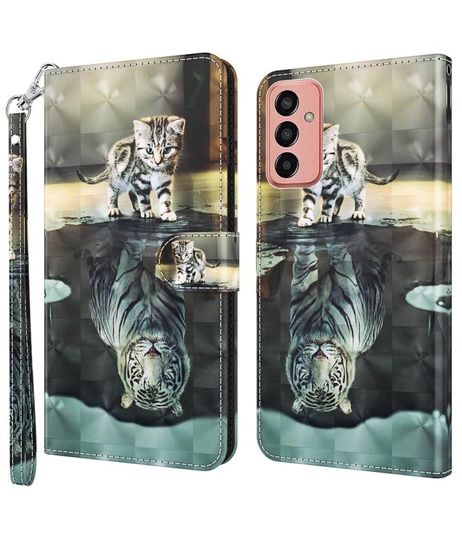 Kitten en Tijer Bookcase Hoesje voor de Samsung Galaxy M13