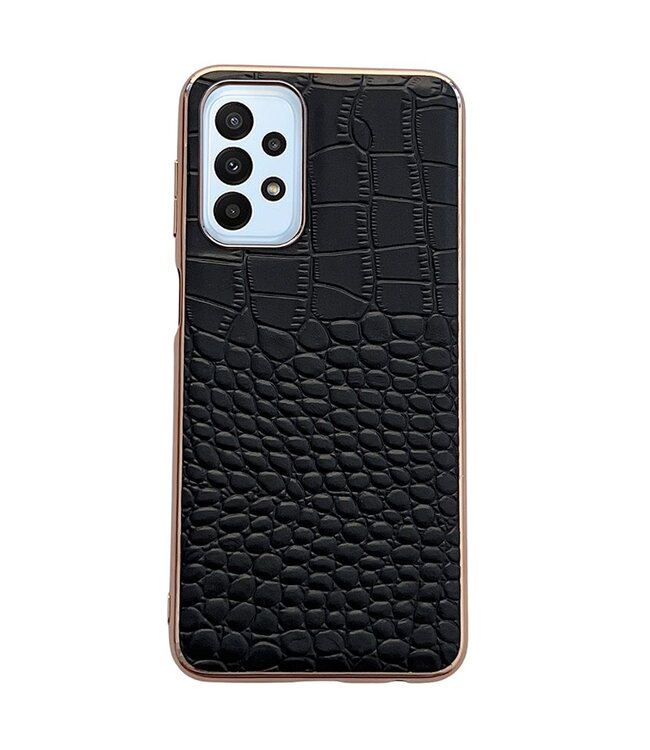 Zwart Krokodillen Echt Leder Hoesje voor de Samsung Galaxy A53