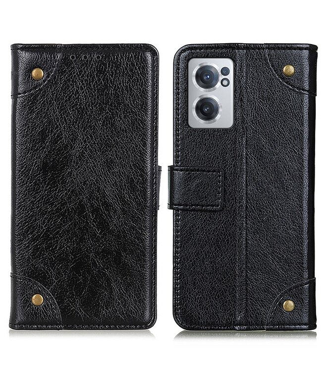Zwart Button Design Bookcase Hoesje voor de OnePlus Nord CE 2 5G